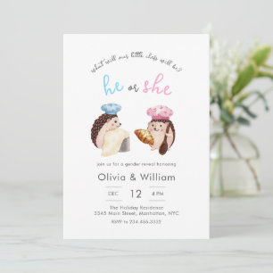 He or She Hedgehog Chef Gender Reveal Invitation