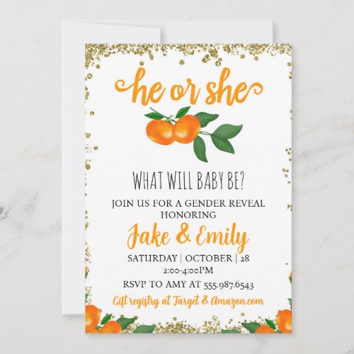 He or She Little Cutie Gender Reveal Baby Shower Invitation