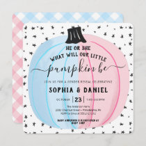 He or She Little Pumpkin Gender Reveal Halloween Invitation