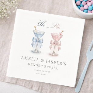He Or She Minimalist Martini Gender Reveal Party Napkins