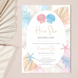 He or She Ocean Baby Gender Reveal Invitation