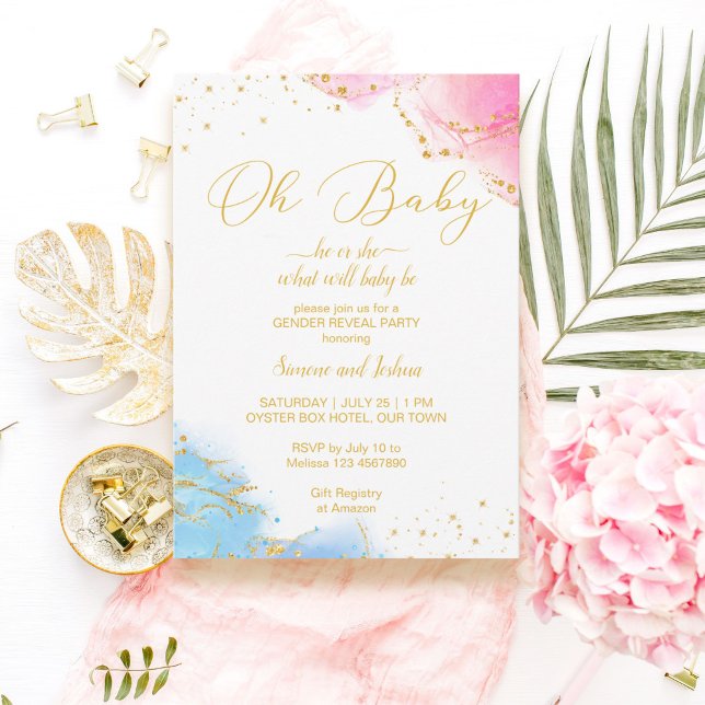 He or she oh baby pink and blue glitter invite (Creator Uploaded)