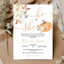 He or She Orange Pumpkin Gender Reveal Invitation