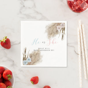 He or She Pampas Grass Gender Reveal Party Napkins