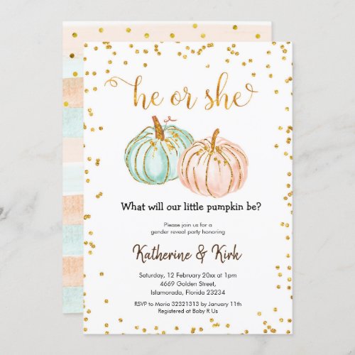 He Or She Pastel Pumpkin Gender Reveal Invitation