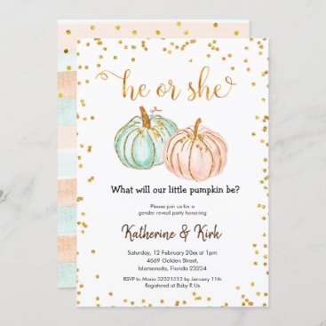 He Or She Pastel Pumpkin Gender Reveal Invitation
