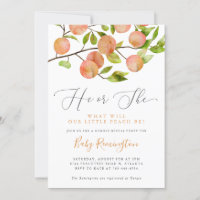 He or She Peach Gender Reveal Party Invitation