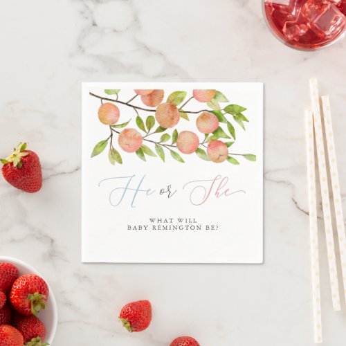 He or She Peach Gender Reveal Party Napkins