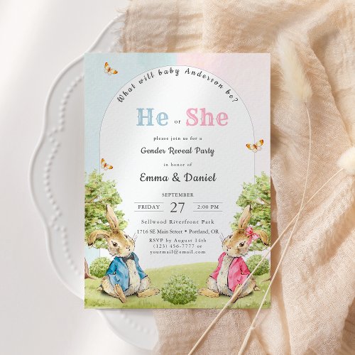 He or She Peter The Rabbit Gender Reveal Party Invitation