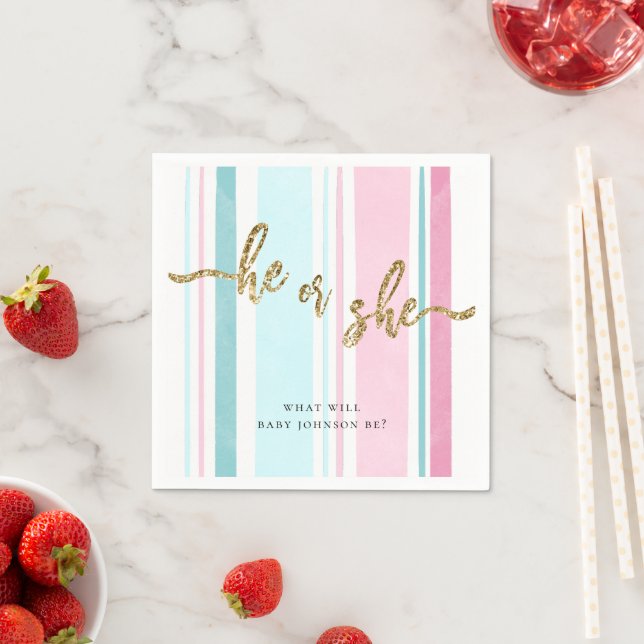 He or She Pink and Blue Gender Reveal  Napkins (Insitu)