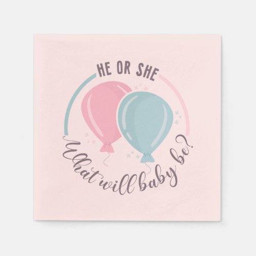 He or She Pink Blue Balloons Gender Reveal Napkins