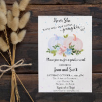 He or She Pink Blue Pumpkin Gender Reveal Autumn Invitation