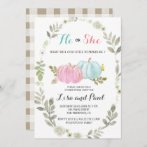 He or She Pink Blue Pumpkins  Gender Reveal Invitation