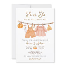 He or She Pumpkin Baby Clothes Gender Reveal  Invitation