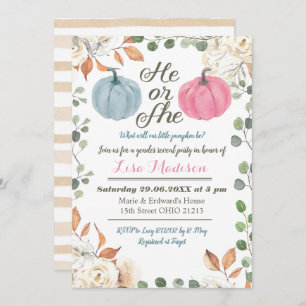 He or She Pumpkin fall Gender Reveal invitation