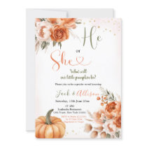 He or She Rustic Fall Floral Pumpkin Gender Reveal Invitation