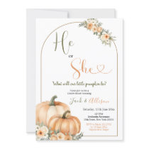 He or She Rustic Orange Pumpkin Fall Gender Reveal Invitation