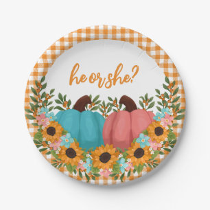 He or She Sunflowers Little Pumpkin Gender Reveal Paper Plates