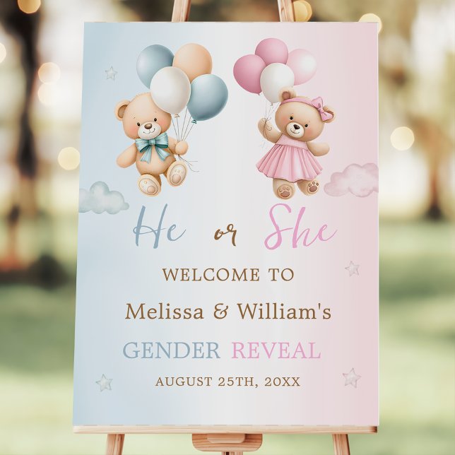 He or She Teddy Bear Gender Reveal Welcome Foam Board (Creator Uploaded)