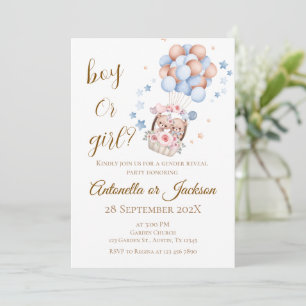 He or She Teddy Bear with Balloons Gender Reveal I Invitation