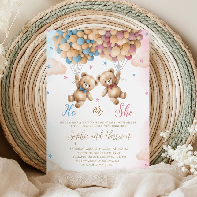He Or She Teddy Bears Gender Reveal Invitation (Creator Uploaded)