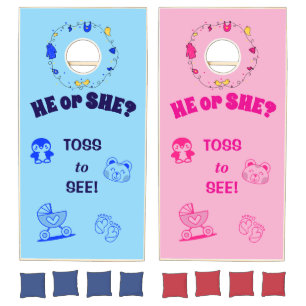 He or She? Toss to See! Gender Reveal Cornhole Set