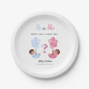 He or She Twins Balloon Gender Reveal Paper Plates