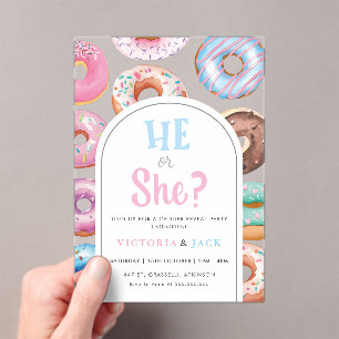 He or She Watercolor Donut Pattern gender reveal Acrylic Invitations