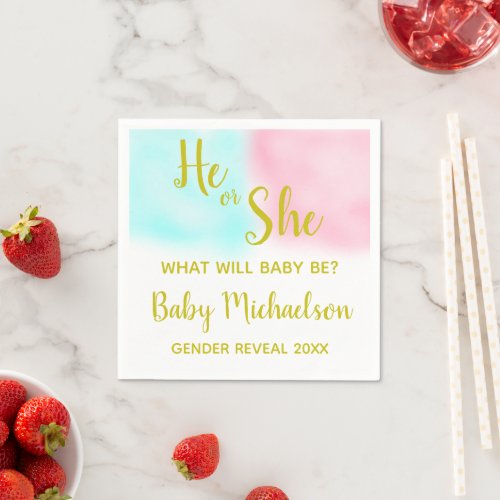 He Or She Watercolor Gender Reveal Napkins