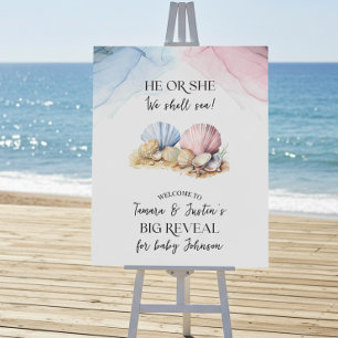 He or She We Shell Sea Coastal Reveal Welcome Foam Board