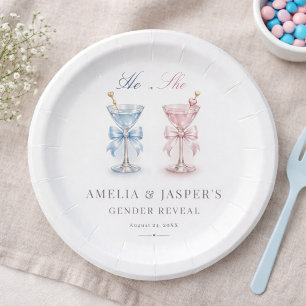 He Or She What Elegant Martini Gender Reveal Party Paper Plates