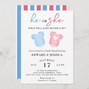 He or She What Will Baby Be Blue Pink Minimal Cute Invitation