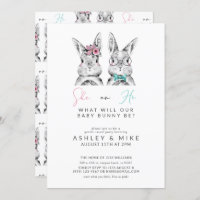 He or She What Will Baby Be Gender Reveal Bunny Invitation