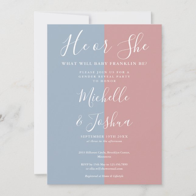 He Or She What Will Baby Be Gender Reveal Party Invitation (Front)