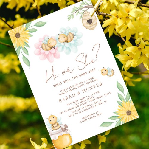 He Or She What Will Baby Bee Gender Neutral Shower Invitation