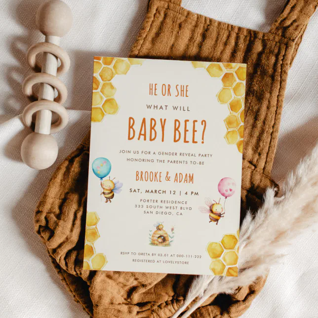 He or She What Will Baby Bee Gender Reveal Party Invitation | Zazzle