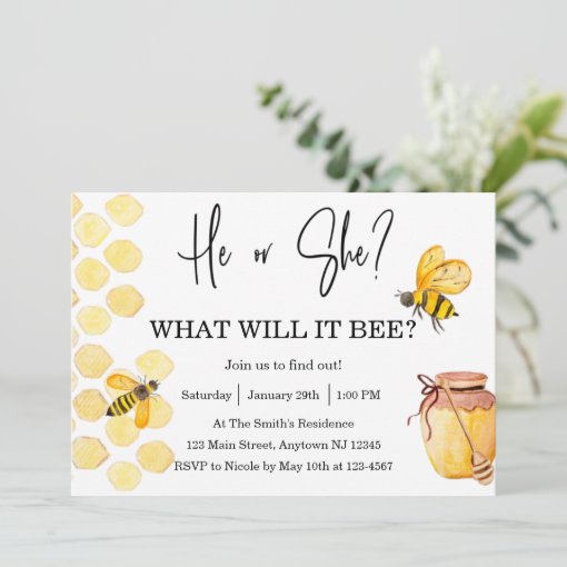 He or She What Will It BEE Gender Reveal Invitation | Zazzle