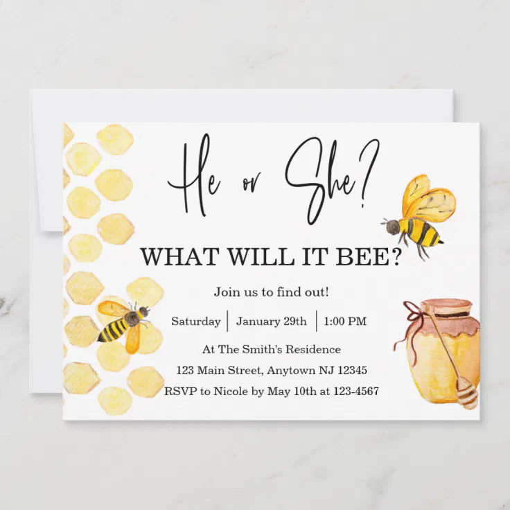 He Or She What Will It Bee Gender Reveal Invitation Zazzle