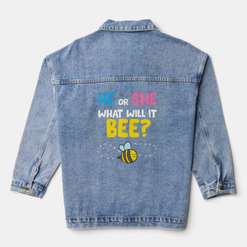 He Or She What Will It Bee Gender Reveal Pregnacy  Denim Jacket