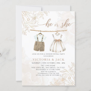 He or She Wildflower Baby Clothes Gender Reveal Invitation