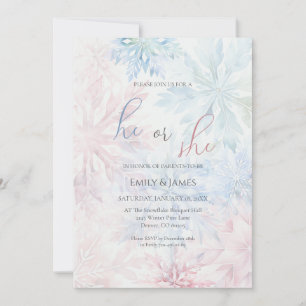 He or She Winter Pink Blue Snowflake Gender Party Invitation