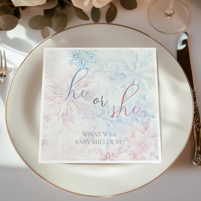 He or She Winter Pink Blue Snowflake Napkins (Creator Uploaded)