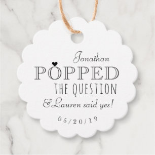 He Popped the Question Engagement Party Popcorn Favor Tags