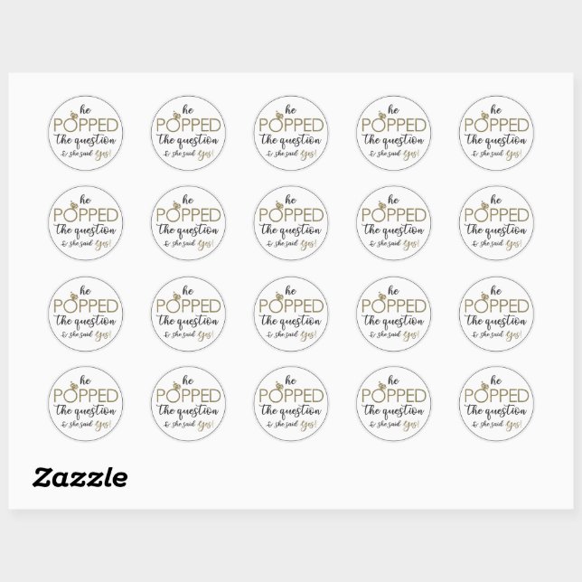 He Popped The Question Favor Circle Sticker (Sheet)