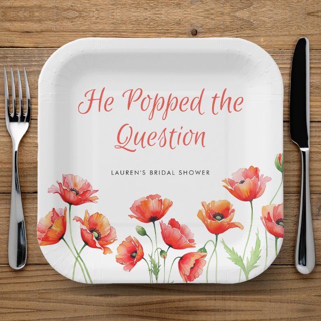 He Popped the Question Poppy Flower Bridal Shower Paper Plates (He Popped the Question Poppy Flower Bridal Shower Paper Plates
)