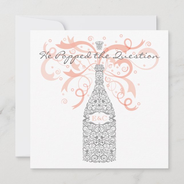 He Popped the Question - Silver & Peach Invitation (Front)