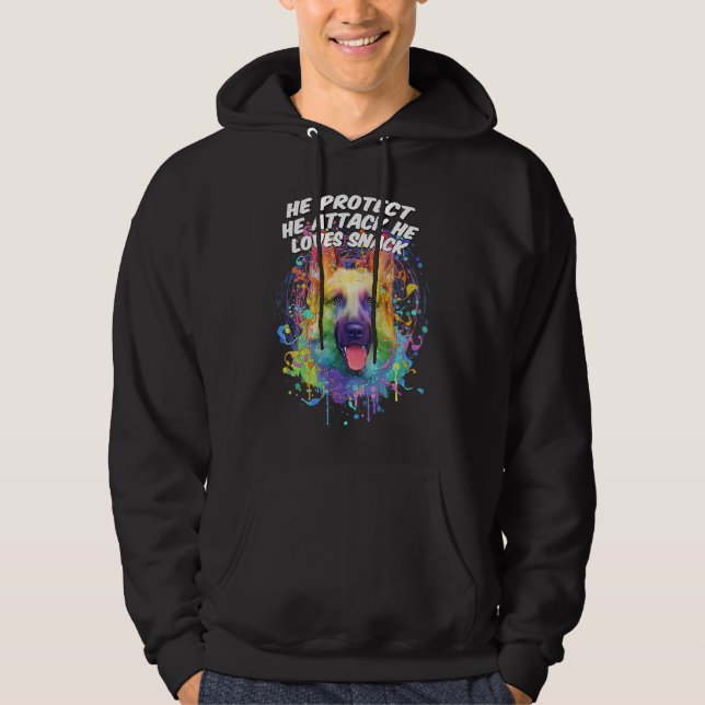 He Protect He Attack He Loves Snack German Shepher Hoodie (Front)