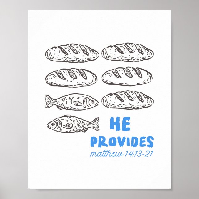 He Provides Bread and Fish Christian Wall Art (Front)