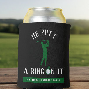 He Putt a Ring On It Golf Bachelor Party Black Can Cooler