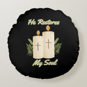 He Restores My Soul Bible Quote Round Pillow